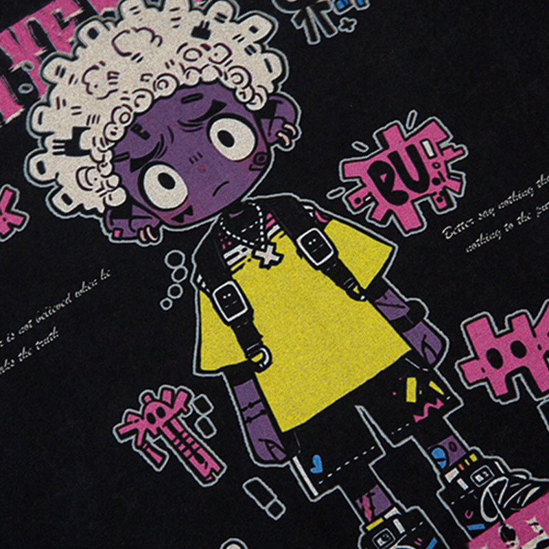 Cartoon Anime Print Distressed T-shirt