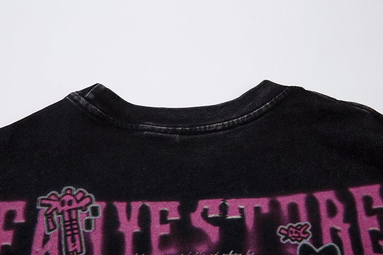 Cartoon Anime Print Distressed T-shirt