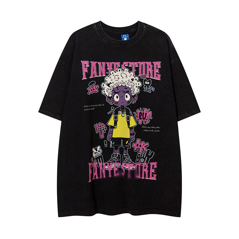 Cartoon Anime Print Distressed T-shirt