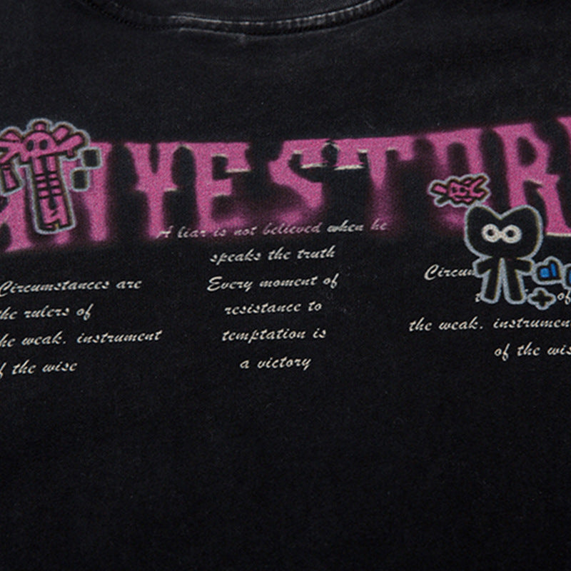 Cartoon Anime Print Distressed T-shirt