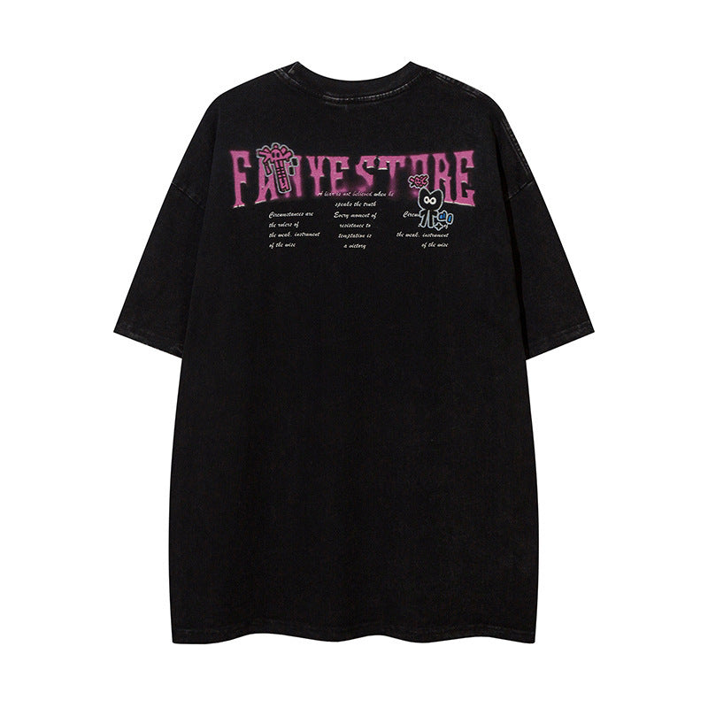Cartoon Anime Print Distressed T-shirt