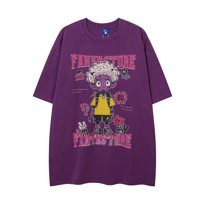 Cartoon Anime Print Distressed T-shirt